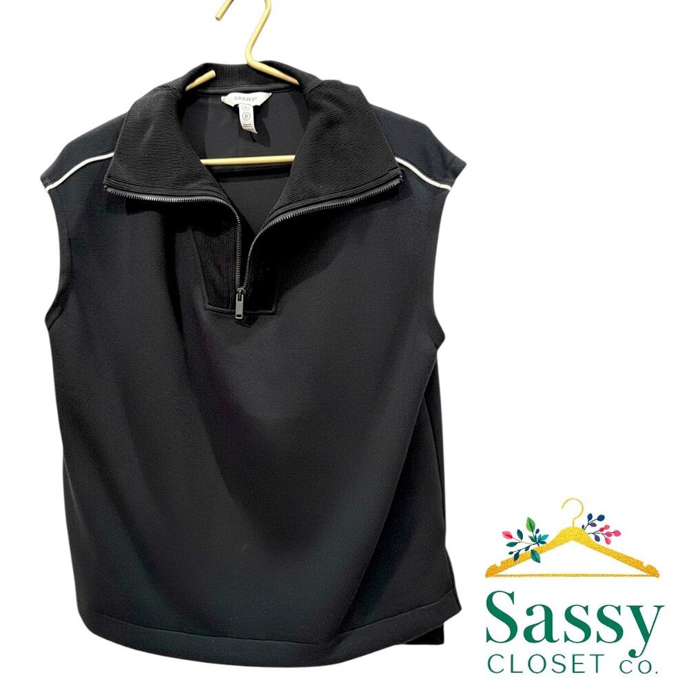 ✨ SPANX AirEssentials AirPique 1/4 Zip Sleeveless Top M Black NWOT ☁️